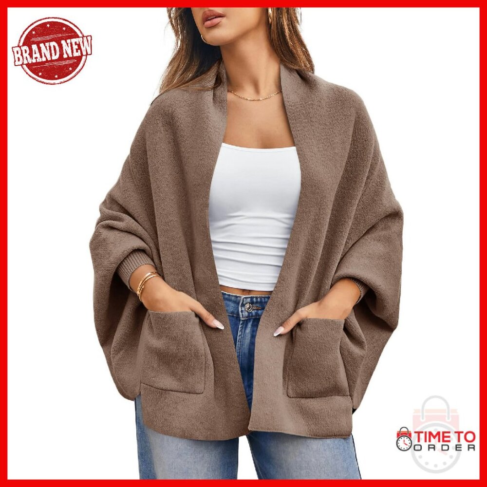 Chunky Knit Batwing Cardigan, Open Front, Shawl Collar, Cozy Fall Sweater